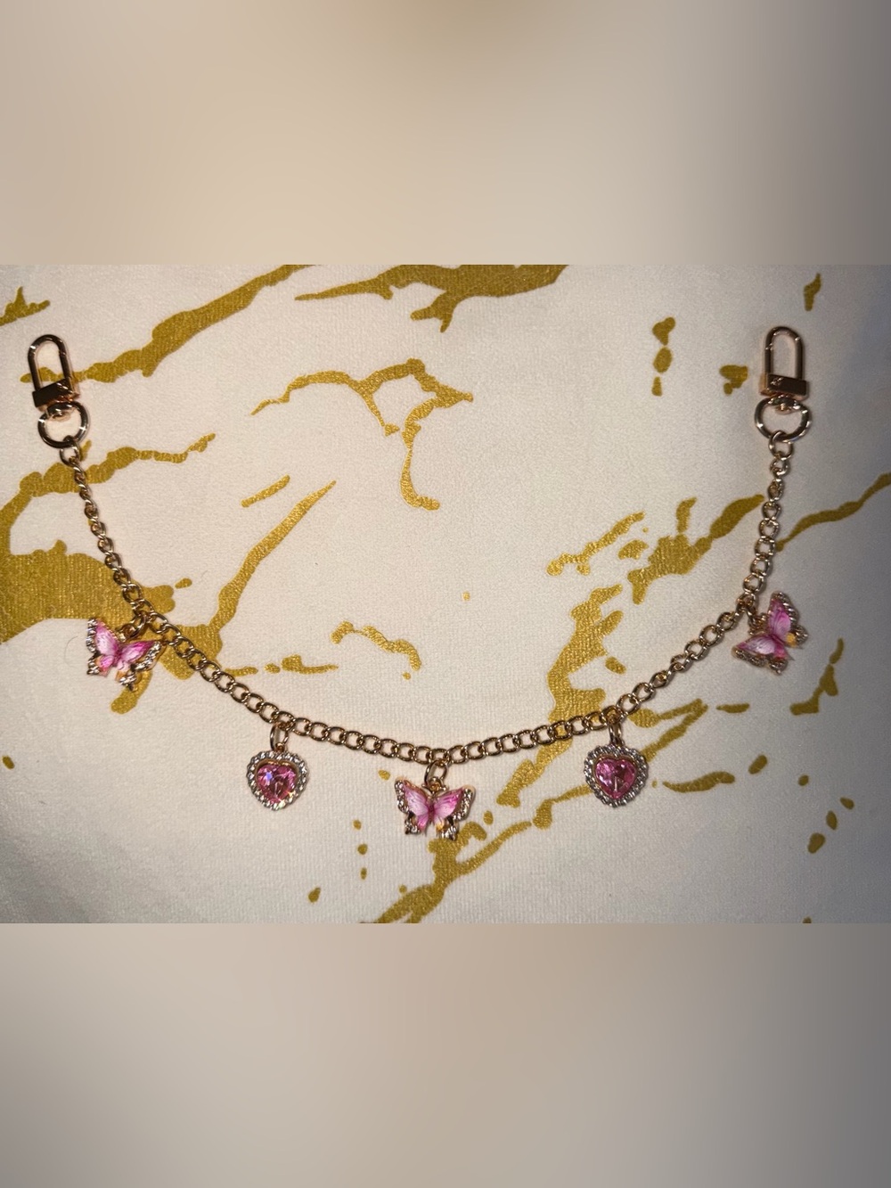 Pink Butterfly & Heart Bag Charm